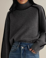 Pauline | Damen Pullover mit hohem Kragen und langen Ärmeln in Grau