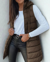 Karina | Elegante Damen Steppweste mit Kapuze als Alternative zur Jacke in Braun