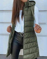 Karina | Elegante Damen Steppweste mit Kapuze als Alternative zur Jacke in Olivgrün
