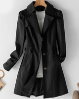 Karla | Damen Trenchcoat mit Knöpfen, Langer Schnitt mit Schmaler Form und Auffälliger Optik in Schwarz