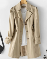 Karla | Damen Trenchcoat mit Knöpfen, Langer Schnitt mit Schmaler Form und Auffälliger Optik in Khaki