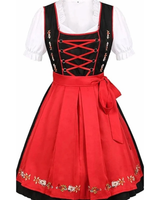 Karolina | Damen Trachtenkleid Für Oktoberfest Mit Rotem Design Und Schwarzem Oberteil in Rot