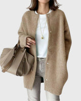 Leonie | Kaschmir Cardigan Lang Knopfleiste Elegant Strick in Khaki-Brown