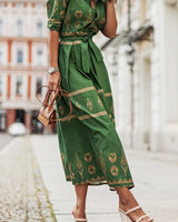 Kassandra | Damen Boho Ethno Midikleid Langarm in Grün