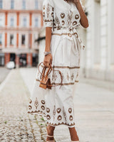 Kassandra | Damen Boho Ethno Midikleid Langarm in Weiß