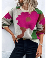 Kassandra | Damen Strickpullover mit Blumenmuster und Weitem Schnitt in Rot