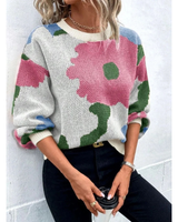Kassandra | Damen Strickpullover mit Blumenmuster und Weitem Schnitt in Rosa