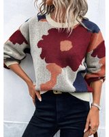 Kassandra | Damen Strickpullover mit Blumenmuster und Weitem Schnitt in Braun