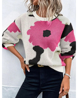 Kassandra | Damen Strickpullover mit Blumenmuster und Weitem Schnitt in Rosenrot