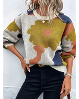 Kassandra | Damen Strickpullover mit Blumenmuster und Weitem Schnitt in Grun