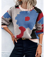 Kassandra | Damen Strickpullover mit Blumenmuster und Weitem Schnitt in Blau