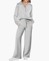 Katarina | Damen Trainingsanzug Set mit Halbzip in Hellgrau