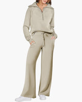 Katarina | Damen Trainingsanzug Set mit Halbzip in Helles Khaki