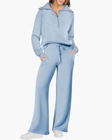 Katarina | Damen Trainingsanzug Set mit Halbzip in Himmelblau