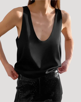 Katja | Damen Tanktop Tiefem V-Ausschnitt Ärmellos in Schwarz