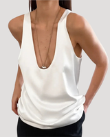 Katja | Damen Tanktop Tiefem V-Ausschnitt Ärmellos in Weiß
