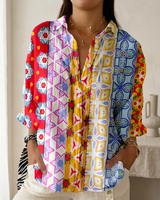 Katrin | Damen Bluse mit tropischem Print in Farbblock