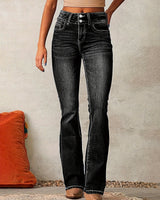 Katrin | Damen High Waist Bootcut Jeans Figurschmeichelnd in Schwarz