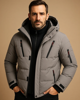 Keno | Herren Winterjacke mit Kapuze, Reißverschluss und Taschen in Grau