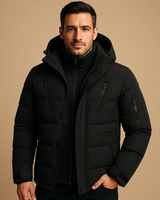 Keno | Herren Winterjacke mit Kapuze, Reißverschluss und Taschen in Schwarz