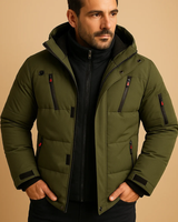 Keno | Herren Winterjacke mit Kapuze, Reißverschluss und Taschen in Grün