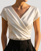 Kirsa | Damen Wickelbluse mit Wickelausschnitt Kurzarm in Weiß