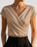 Kirsa | Damen Wickelbluse mit Wickelausschnitt Kurzarm in Khaki