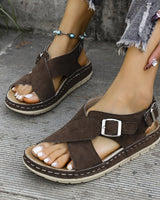 Klara | Damen Riemchen Platform Sandalen in Kaffee
