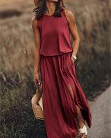 Klara | Damen Ärmelloses Rundhals Maxikleid in Rot