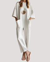 Klara | Damen Weites Bein Kurzarm Jumpsuit in Weiß