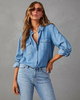 Klassisches Jeanshemd Damen in Blau
