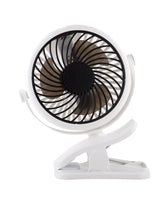 Klemm Ventilator tragbar mit Akku und 360° Rotation in Weiß-Schwarz