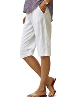 Knielange Damen-Leinenshorts mit weitem Bein in Weiß