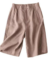 Knielange Damen-Shorts mit Bundfalten aus Leinenmischgewebe in Khaki
