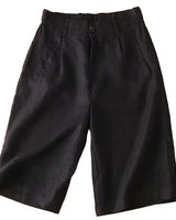 Knielange Damen-Shorts mit Bundfalten aus Leinenmischgewebe in Schwarz