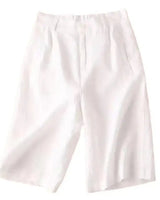 Knielange Damen-Shorts mit Bundfalten aus Leinenmischgewebe in Weiß