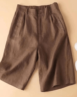 Knielange Damen-Shorts mit Bundfalten aus Leinenmischgewebe in Braun