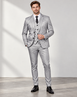 Konstantin | Herren Anzug mit Weste, Sakko und Hose im Tweed Stil in Silber