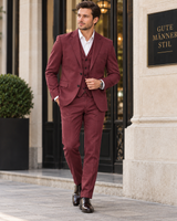 Konstantin | Herren Anzug mit Weste, Sakko und Hose im Tweed Stil in Burgunderrot