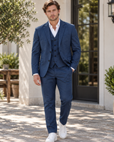 Konstantin | Herren Anzug mit Weste, Sakko und Hose im Tweed Stil in Marineblau