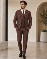 Konstantin | Herren Anzug mit Weste, Sakko und Hose im Tweed Stil in Kaffee