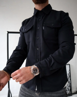 Konstantin | Herren Langarm Freizeithemd in Schwarz