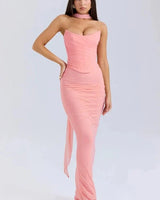 Hailey Ivory Champagne Toast Korsett-Top Trägerlos Satin Brautparty in Pfirsich