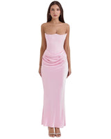 Sabrina | Damen Trägerloses Korsett Maxikleid Satin – Satin Korsett Maxi 2026 in Rosa