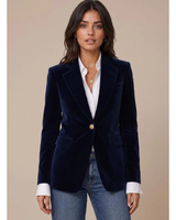 Kunigunde | Damen Blazer aus Samt mit Langarm, Revers und Knöpfen in Dunkelblau