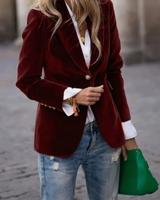 Kunigunde | Damen Blazer aus Samt mit Langarm, Revers und Knöpfen in Dunkelweinrot