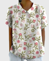Kurzärmelige Damenbluse mit Blumenmuster und Bubikragen in Weiß 3