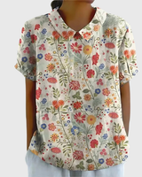 Kurzärmelige Damenbluse mit Blumenmuster und Bubikragen in Weiß 6