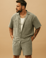 Kurzarmhemd Shorts Set Herren in Grün