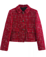 Kurze Damenjacke mit Karomuster und Knopfverschluss in Rot